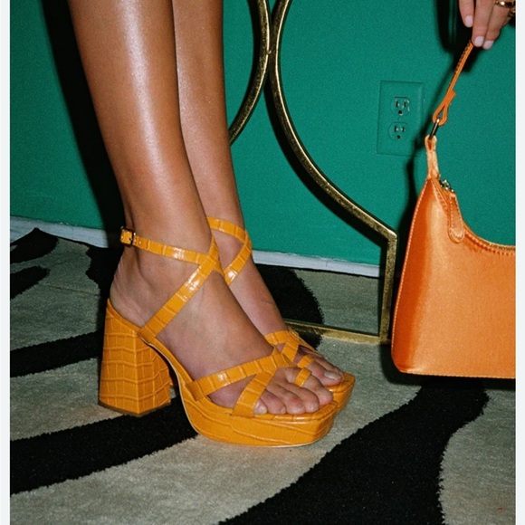 Urban Outfitters Shoes - Urban Outfitters Gigi Strappy Orange Platform Heels Size 10